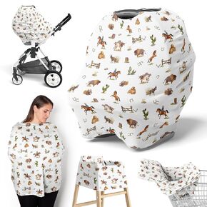 Sweet Jojo Designs Western Cowboy Boy Infant Baby Car Seat Cover Nursing Breastfeeding High Chair Shopping Cart Stroller Carseat Canopy Carrier Multipurpose Use Wild West South Horse Cow Farm Animal