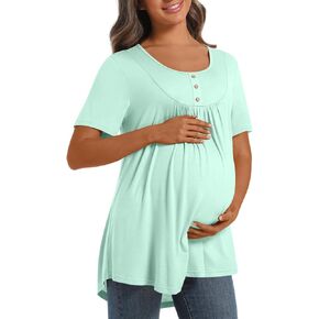 Womens Maternity Summer Casual T Shirts Loose Buttons Pregnancy Tunic Shirts for Leggings