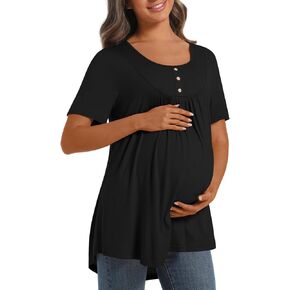 Womens Maternity Summer Casual T Shirts Loose Buttons Pregnancy Tunic Shirts for Leggings