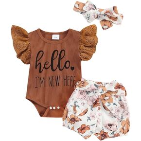 Twopumpkin Newborn Baby Girl Clothes Outfits Rib Knit Bodysuit Romper Floral Pants Headband Hat Coming Home Outfit