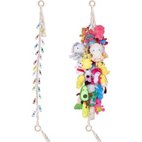 Stuffed Animal Storage Chain 78inch Hanging Stuff Animals Organizer with 20 Clips Macrame Wall Toy Storage Decor for Bedroom Display