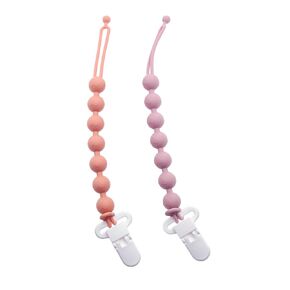 Pacifier Clips for Baby Girls 2-in-1 One Piece Design Pacifier Holders Silicone Paci Binky Clips for Teething Toys and Baby Essentials-Pack of 2 (Dusty Lilac + Orange)