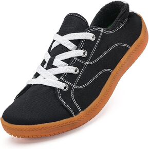 Women's Barefoot Shoes Wide Canvas Minimalist Workout Walking Shoes,Zero Drop Sole Extra Wide Toe Non-Slip Breathable Sneaker(Black/Gum,37)