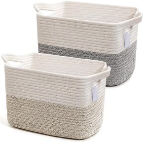 Modern Cotton Rope Storage Baskets with Handles – Woven Organizing Bins for Laundry, Toys, Blankets & Bathroom Storage, Home Decor, Gift Basket Set of 2 (13 x 10 x 9 Inches)