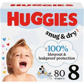 Huggies Size 8 Diapers, Snug & Dry Baby Diapers, Size 8 (46+ lbs), 80 Count, Packaging May Vary