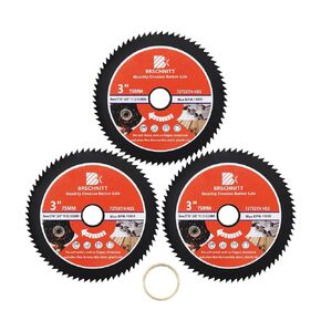 HSS Circular Saw Blade 3inch - BRSCHNITT 3pcs 72T 11.12-9.5mm Arbor Cutting Discs for Wood, Copper, Aluminum, Plastic and Soft Metal