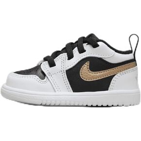 Jordan 1 أحذية الطفل/طفل صغير منخفض (DR9747-172 ، الذهب الأبيض/الأسود/المعدني) الحجم 9 in Kuwait