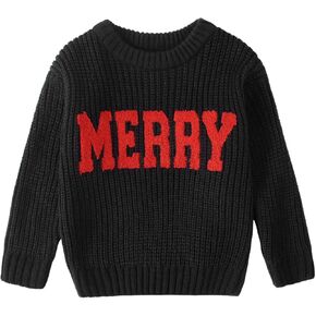 IZYJOY Toddler Baby Girl Boy Christmas Sweater Merry Embroidery Letter Knit Sweatshirt Top Xmas Warm Fall Winter Clothes