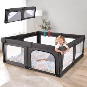 Baby Playpen Foldable Play Pens for Babies with Bottom, 79x59in Baby Gate Playpen Large Play Yard Center, Baby Fence Play Area, Kids Play Pen(Cationic Light Grey)