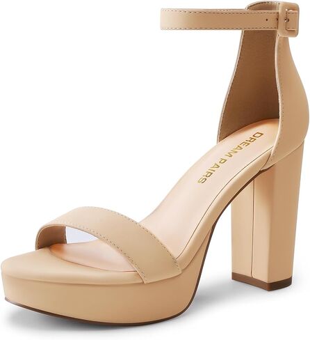 DREAM PAIRS Women's Comfort Platform Chunky Heel Sandals | Open Toe Adjustable Buckle Ankle Strap High Heels, Formal Dress Shoes for Wedding Guest, Prom, Party & Special Occasions in Saudi Arabia