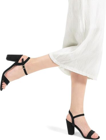 mysoft Women's Chunky Block Heels 3.3IN Open Toe Ankle Strap High Heeled Sandals Wedding Party Dress Pump Shoes in Kuwait