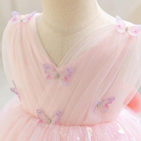 IBTOM CASTLE Girls Butterfly Dress for Wedding Toddlers Flower Girls Dress V-Neck Princess Party Dress Pageant Gown in Saudi Arabia