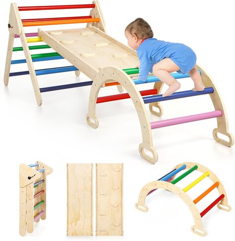 5 in 1 Wooden Climbing Toys for Toddlers - Foldable Climbing Triangle,Arch Climber, Climp Ramp - Montessori Toys for Babies Kids Climbing Toys Indoor & Outdoor - Girls & Boys Gift (Natural) in Saudi Arabia