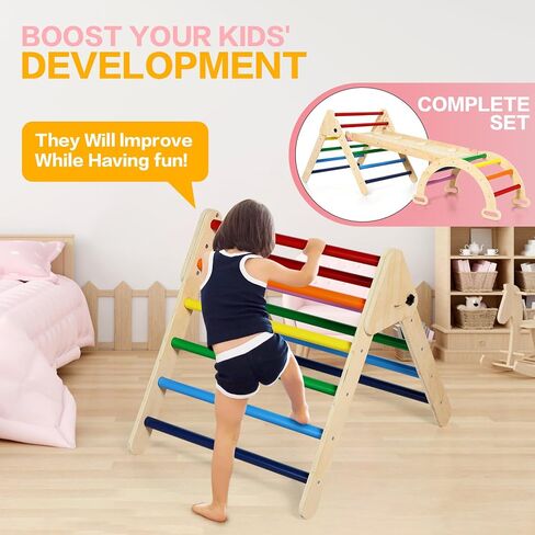 5 in 1 Wooden Climbing Toys for Toddlers - Foldable Climbing Triangle,Arch Climber, Climp Ramp - Montessori Toys for Babies Kids Climbing Toys Indoor & Outdoor - Girls & Boys Gift (Natural) in Saudi Arabia