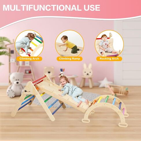 5 in 1 Wooden Climbing Toys for Toddlers - Foldable Climbing Triangle,Arch Climber, Climp Ramp - Montessori Toys for Babies Kids Climbing Toys Indoor & Outdoor - Girls & Boys Gift (Natural) in Saudi Arabia