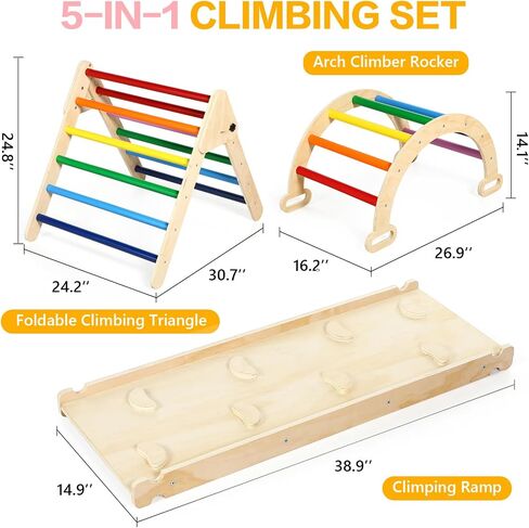 5 in 1 Wooden Climbing Toys for Toddlers - Foldable Climbing Triangle,Arch Climber, Climp Ramp - Montessori Toys for Babies Kids Climbing Toys Indoor & Outdoor - Girls & Boys Gift (Natural) in Saudi Arabia