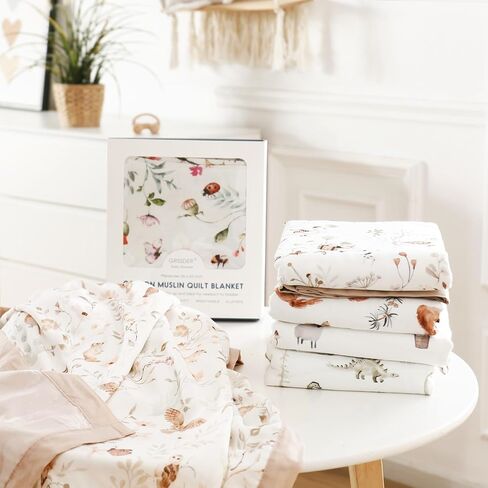 GRSSDER MASLIN COTTON CENILT بطانية - لحاف بطانية ناعمة وذات تنفس ، وبطانيات شاشية كبيرة الحجم للأطفال حديثي الولادة ، والأطفال الصغار والأطفال ، و 6 طبقات عكسية للتصميم لجميع المواسم ، 40 "50" " in Kuwait