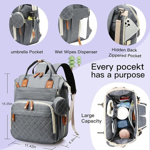 Baby Diaper Bag, Diaper Backpack,Baby Bag for Mom Dad, Mommy Bag With USB Charging Port,Waterproof, Gray in Saudi Arabia