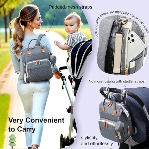 Baby Diaper Bag, Diaper Backpack,Baby Bag for Mom Dad, Mommy Bag With USB Charging Port,Waterproof, Gray in Saudi Arabia