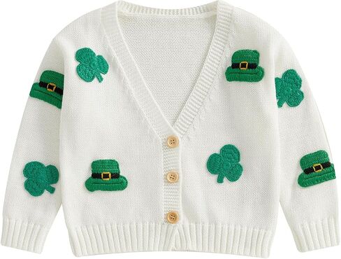 Toddler Baby Girl St Patricks Day Knit Sweater Kids Cardigan Shamrock Outfit Warm Sweatshirt Winter Spring Clothes in Saudi Arabia