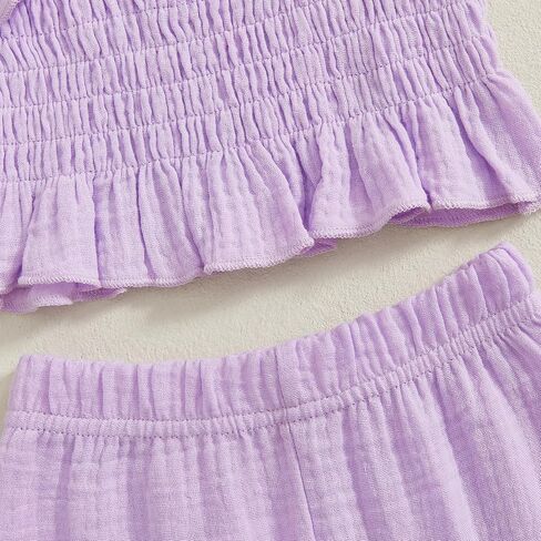 Toddler Baby Girl Smocked Outfit Ruffle Halter Shirt Flared Pants Set Toddler Bell Bottom Outfit Summer Clothes in Kuwait