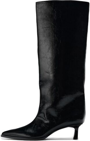 Goolita Burgundy Knee High Boots For Women, Pointed Toe Kitten Heel Wide Calf Boots Cherry Red Slip On Dress Tall Boots in Saudi Arabia