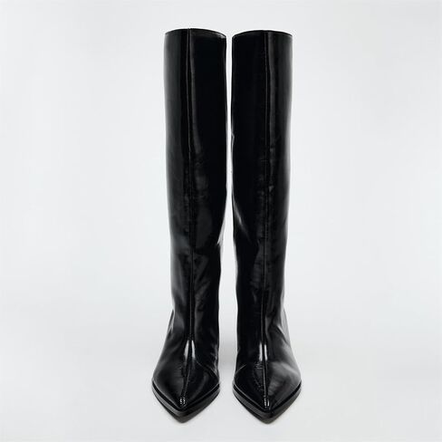 Goolita Burgundy Knee High Boots For Women, Pointed Toe Kitten Heel Wide Calf Boots Cherry Red Slip On Dress Tall Boots in Saudi Arabia