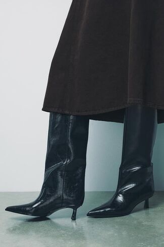 Goolita Burgundy Knee High Boots For Women, Pointed Toe Kitten Heel Wide Calf Boots Cherry Red Slip On Dress Tall Boots in Saudi Arabia