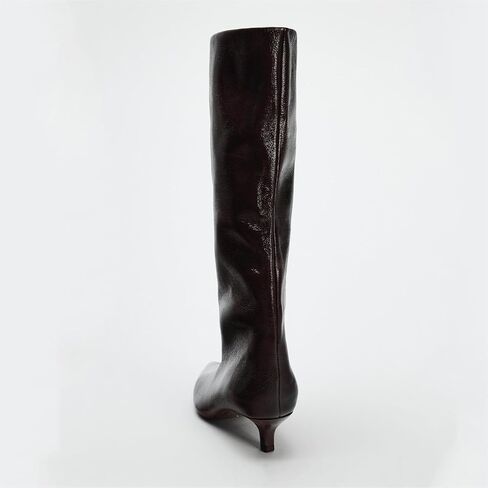 Goolita Burgundy Knee High Boots For Women, Pointed Toe Kitten Heel Wide Calf Boots Cherry Red Slip On Dress Tall Boots in Saudi Arabia