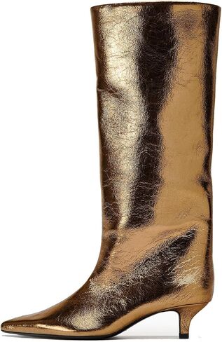 Goolita Burgundy Knee High Boots For Women, Pointed Toe Kitten Heel Wide Calf Boots Cherry Red Slip On Dress Tall Boots in Saudi Arabia