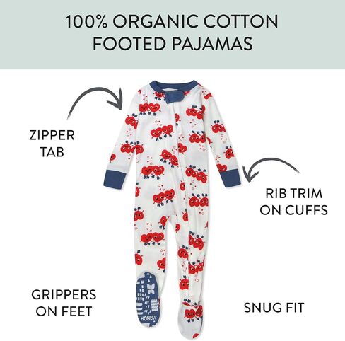 HonestBaby Unisex Baby Celebration Non-Slip Footed Pajamas One-Piece Sleeper Zip-Front Pjs 100% Organic Cotton in Saudi Arabia