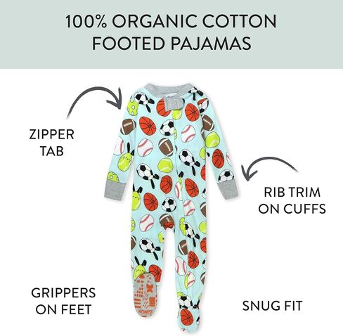 HonestBaby Unisex Baby Celebration Non-Slip Footed Pajamas One-Piece Sleeper Zip-Front Pjs 100% Organic Cotton in Saudi Arabia