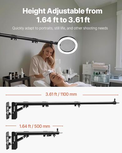 VEVOR Ring Light Wall Mount Boom Arm, 39.37 in/100 cm, Triangle Boom Arm Support 180° Rotation, Heavy Duty Wall Stand Tirpod Support, for Studio Video Light, Monolight, Photography, Softbox, Reflector in Saudi Arabia