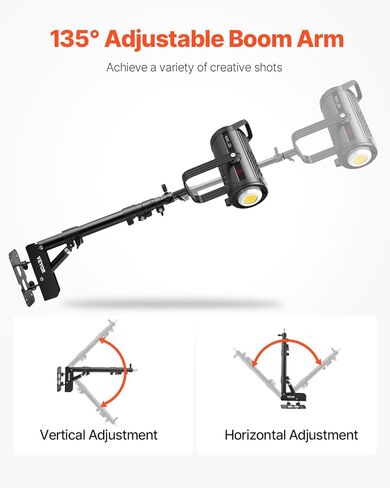VEVOR Ring Light Wall Mount Boom Arm, 39.37 in/100 cm, Triangle Boom Arm Support 180° Rotation, Heavy Duty Wall Stand Tirpod Support, for Studio Video Light, Monolight, Photography, Softbox, Reflector in Saudi Arabia