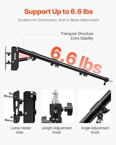 VEVOR Ring Light Wall Mount Boom Arm, 39.37 in/100 cm, Triangle Boom Arm Support 180° Rotation, Heavy Duty Wall Stand Tirpod Support, for Studio Video Light, Monolight, Photography, Softbox, Reflector in Saudi Arabia