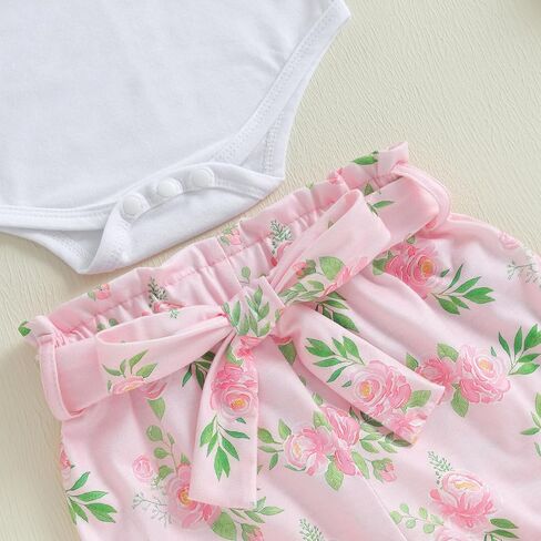 Baby Girl First Birthday Outfit Short Sleeve Flower Print Romper Floral Shorts Cute Summer Birthday Clothes 3Pcs in Kuwait