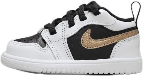 Jordan 1 أحذية الطفل/طفل صغير منخفض (DR9747-172 ، الذهب الأبيض/الأسود/المعدني) الحجم 9 in Kuwait