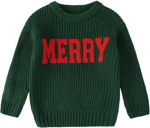 Izyjoy Toddler Baby Boy Boy Christmas Sweater Merry Embroidery Letwork Knitshirt Top Xmas Warm Fall Winter Collections in Kuwait