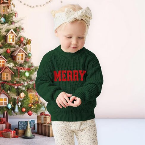 Izyjoy Toddler Baby Boy Boy Christmas Sweater Merry Embroidery Letwork Knitshirt Top Xmas Warm Fall Winter Collections in Kuwait