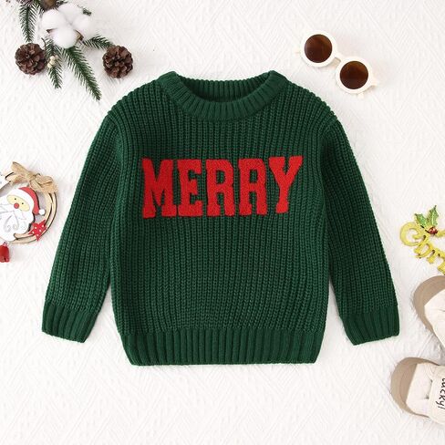 Izyjoy Toddler Baby Boy Boy Christmas Sweater Merry Embroidery Letwork Knitshirt Top Xmas Warm Fall Winter Collections in Kuwait