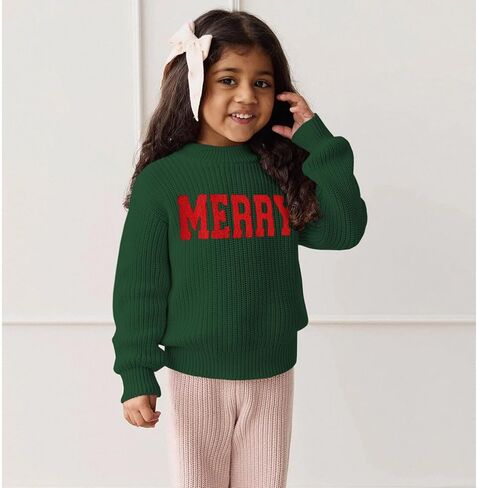 Izyjoy Toddler Baby Boy Boy Christmas Sweater Merry Embroidery Letwork Knitshirt Top Xmas Warm Fall Winter Collections in Kuwait