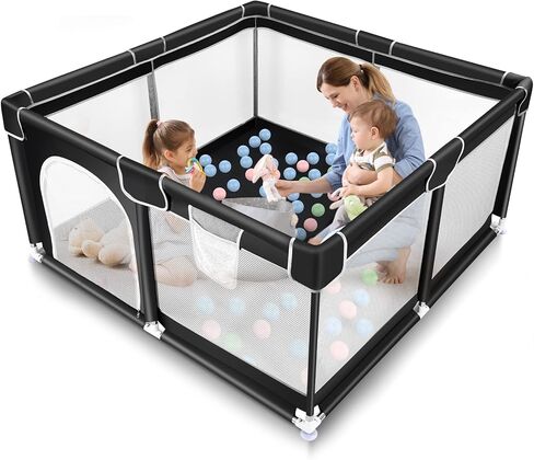 TMSENE BABY PLAYPEN ، ألعب أقلامًا للأطفال والأطفال الصغار ، المركز الداخلي والخارجي لمركز أنشطة الأطفال ، سياج أمان قوي مع شبكة تنفس ، أسود in Saudi Arabia