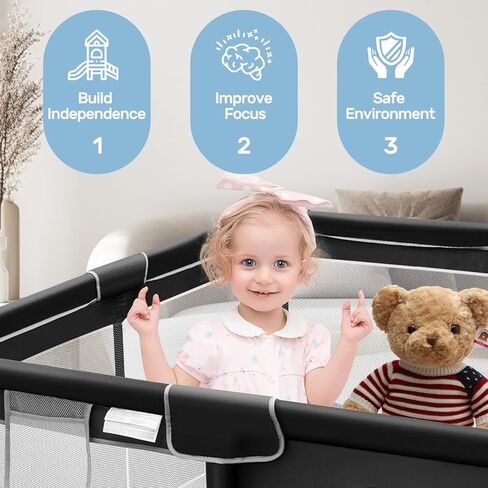 TMSENE BABY PLAYPEN ، ألعب أقلامًا للأطفال والأطفال الصغار ، المركز الداخلي والخارجي لمركز أنشطة الأطفال ، سياج أمان قوي مع شبكة تنفس ، أسود in Saudi Arabia
