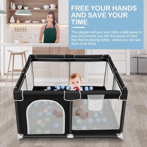 TMSENE BABY PLAYPEN ، ألعب أقلامًا للأطفال والأطفال الصغار ، المركز الداخلي والخارجي لمركز أنشطة الأطفال ، سياج أمان قوي مع شبكة تنفس ، أسود in Saudi Arabia
