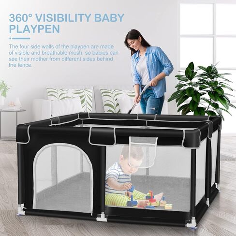 TMSENE BABY PLAYPEN ، ألعب أقلامًا للأطفال والأطفال الصغار ، المركز الداخلي والخارجي لمركز أنشطة الأطفال ، سياج أمان قوي مع شبكة تنفس ، أسود in Saudi Arabia