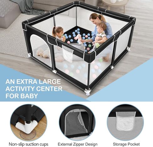 TMSENE BABY PLAYPEN ، ألعب أقلامًا للأطفال والأطفال الصغار ، المركز الداخلي والخارجي لمركز أنشطة الأطفال ، سياج أمان قوي مع شبكة تنفس ، أسود in Saudi Arabia