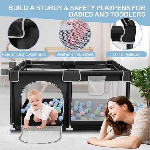 TMSENE BABY PLAYPEN ، ألعب أقلامًا للأطفال والأطفال الصغار ، المركز الداخلي والخارجي لمركز أنشطة الأطفال ، سياج أمان قوي مع شبكة تنفس ، أسود in Saudi Arabia