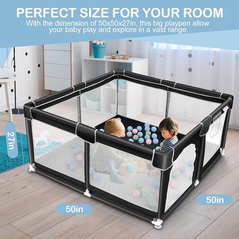 TMSENE BABY PLAYPEN ، ألعب أقلامًا للأطفال والأطفال الصغار ، المركز الداخلي والخارجي لمركز أنشطة الأطفال ، سياج أمان قوي مع شبكة تنفس ، أسود in Saudi Arabia