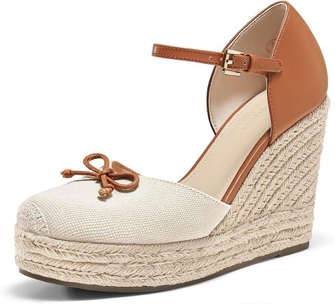 Coutgo Womens Platform Espadrilles Wedge Sandals Closed Cap Toe Bow Tie Ankle Buckle Strap Summer Dress Shoes in Saudi Arabia
