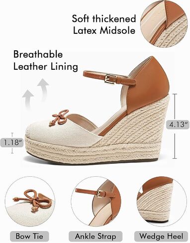 Coutgo Womens Platform Espadrilles Wedge Sandals Closed Cap Toe Bow Tie Ankle Buckle Strap Summer Dress Shoes in Saudi Arabia